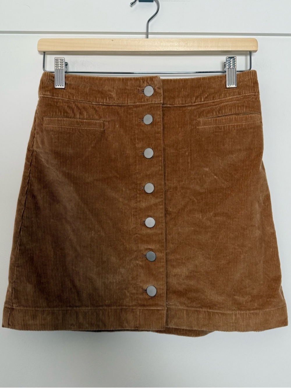 Aritzia Wilfred Free Corduroy Mini Skirt Karmen Sz 4 Camel Brown Button Front